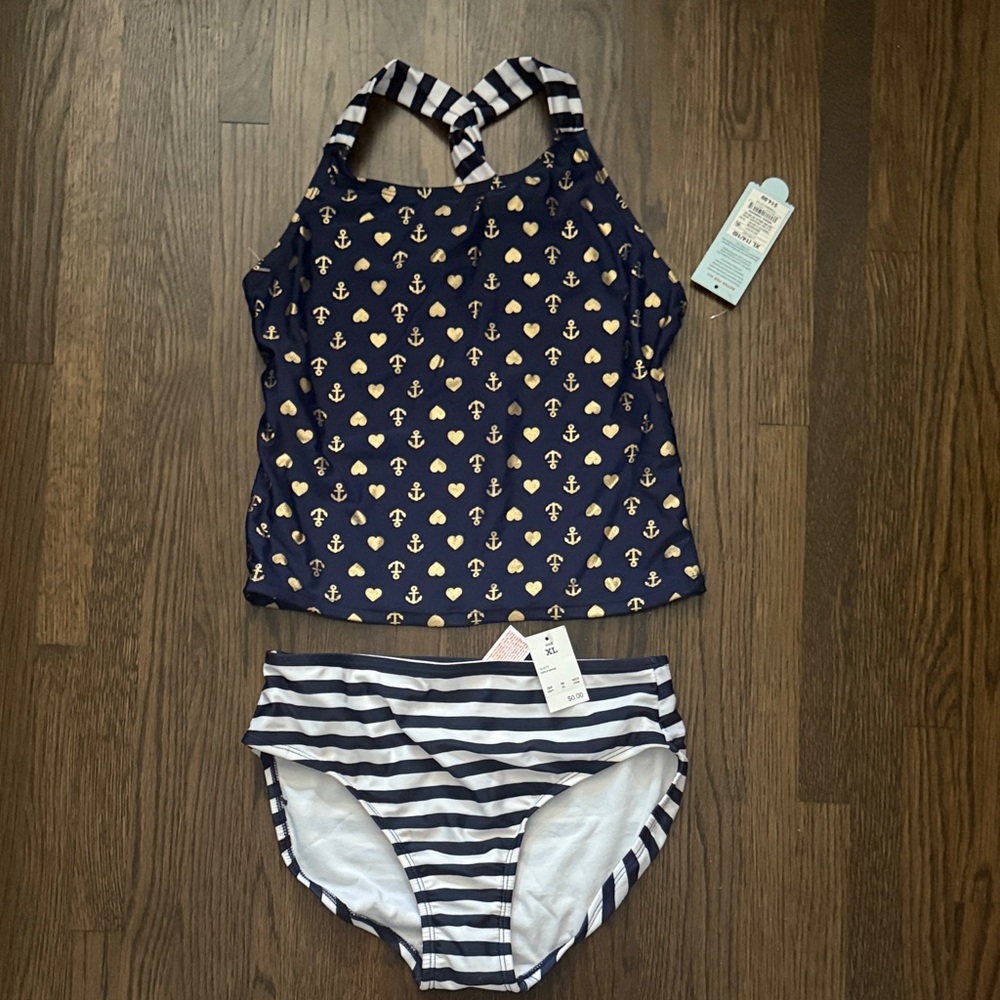 Cat & Jack Navy and Gold Heart Print Swimwear